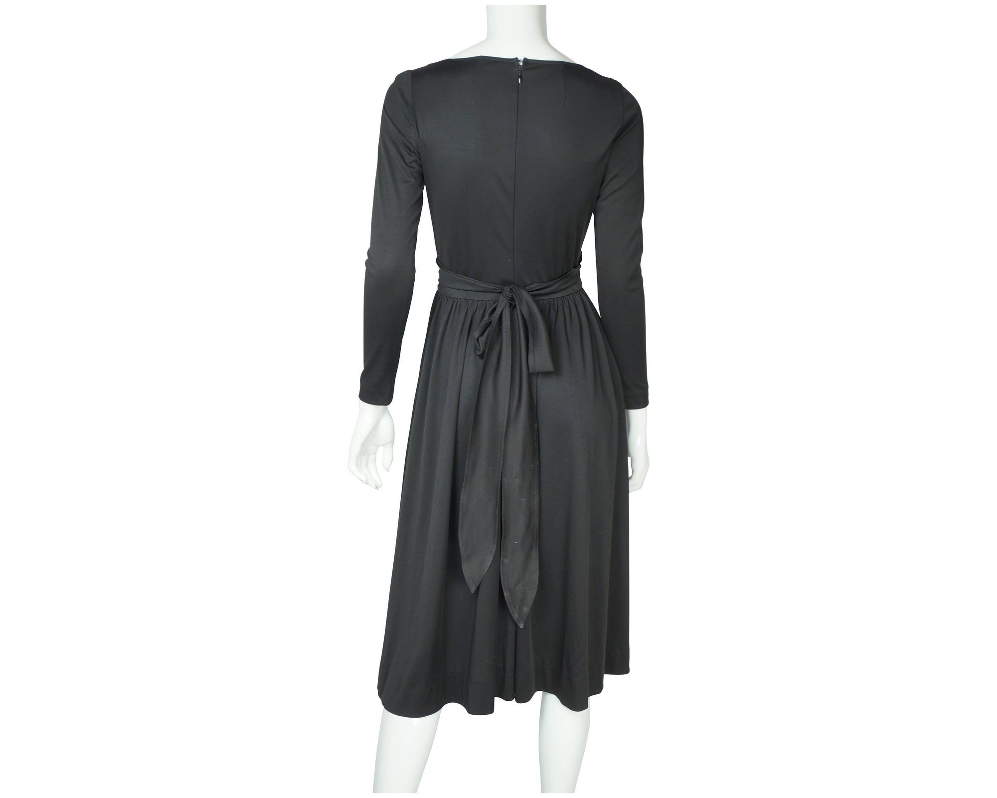 Vintage Designer 70s Dress Black Jersey John Kloss Size M - Poppy's Vintage Clothing