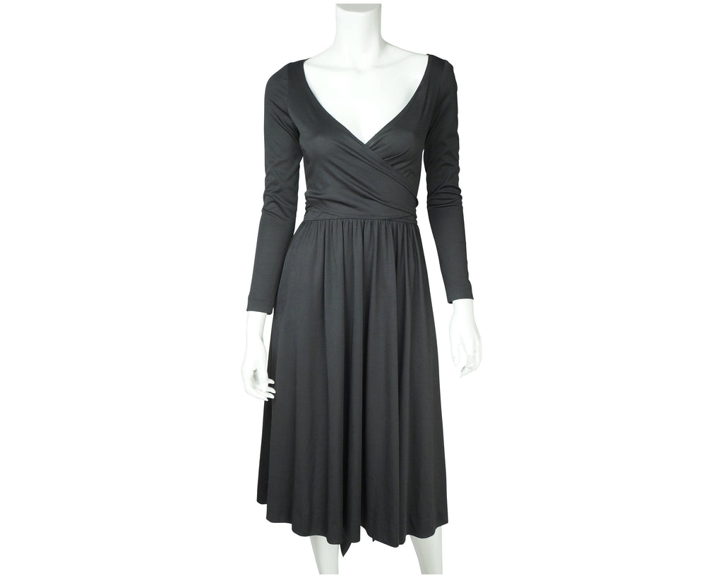 Vintage Designer 70s Dress Black Jersey John Kloss Size M