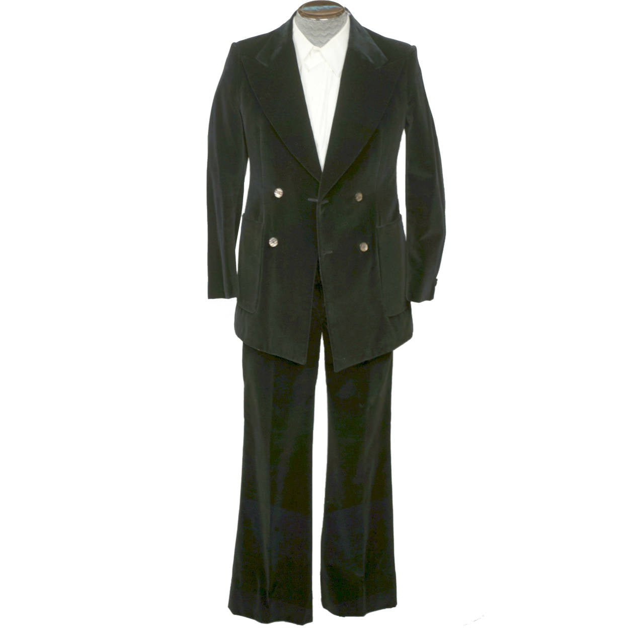 Vintage 1970s John Warden Mens Suit Black Velvet Size S W32