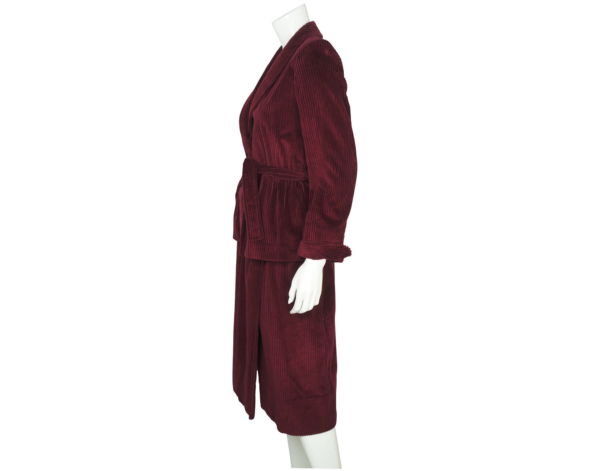 Vintage 70s John Warden Skirt Suit Burgundy Cordoroy Size M - Poppy's Vintage Clothing