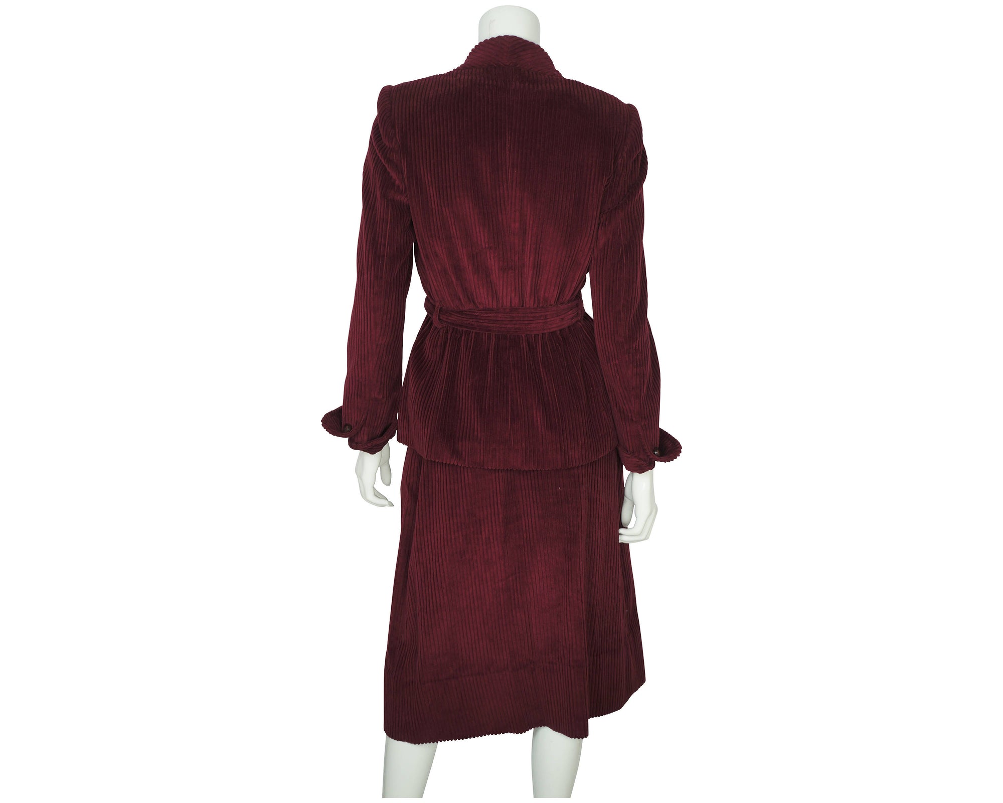Vintage 70s John Warden Skirt Suit Burgundy Cordoroy Size M - Poppy's Vintage Clothing