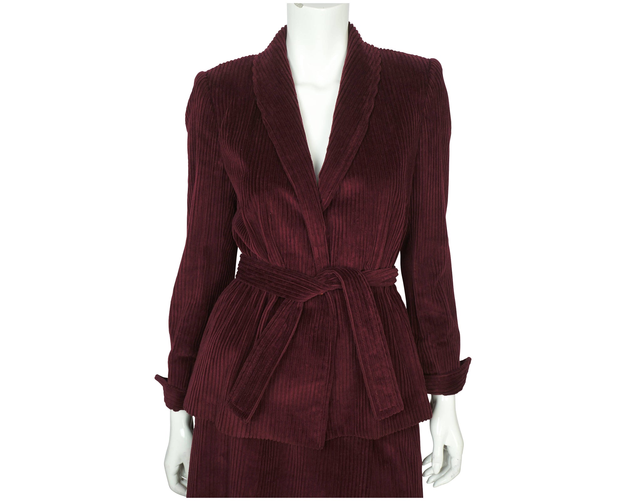 Vintage 70s John Warden Skirt Suit Burgundy Cordoroy Size M - Poppy's Vintage Clothing