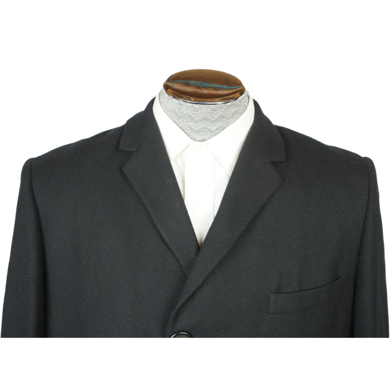 Vintage Mens Overcoat 60s Custom Tailored Black Wool Size M - Poppy's Vintage Clothing