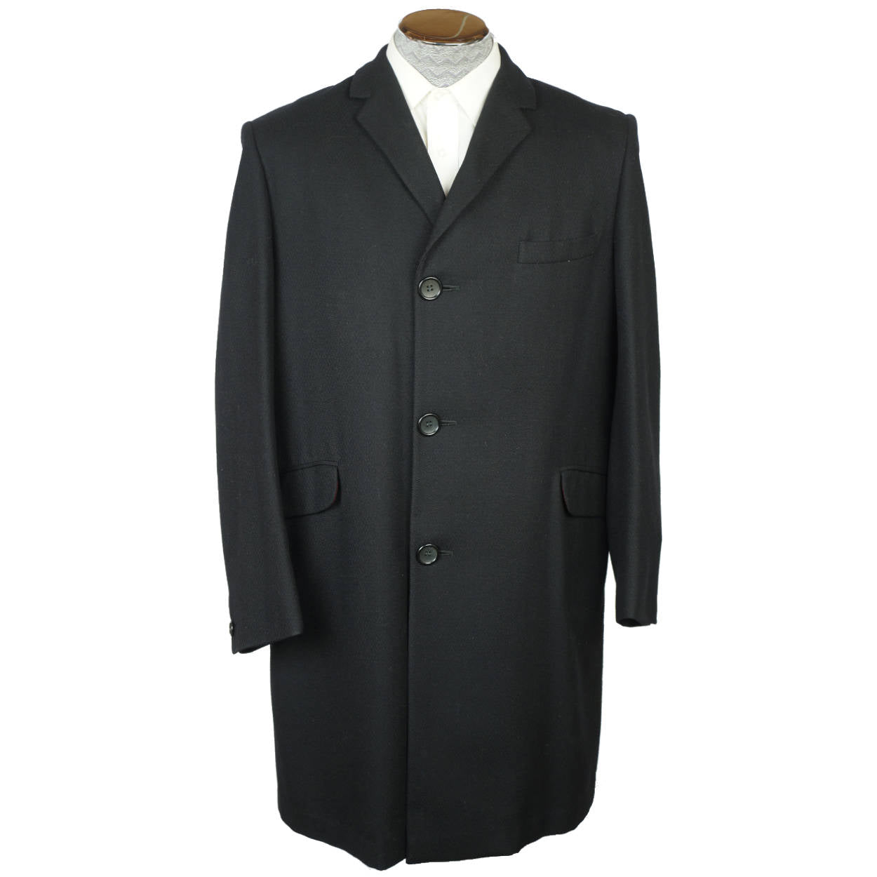 Vintage Mens Overcoat 60s Custom Tailored Black Wool Size M - Poppy's Vintage Clothing