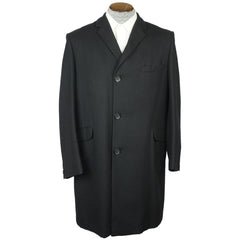 Vintage Mens Overcoat 60s Custom Tailored Black Wool Size M - Poppy's Vintage Clothing