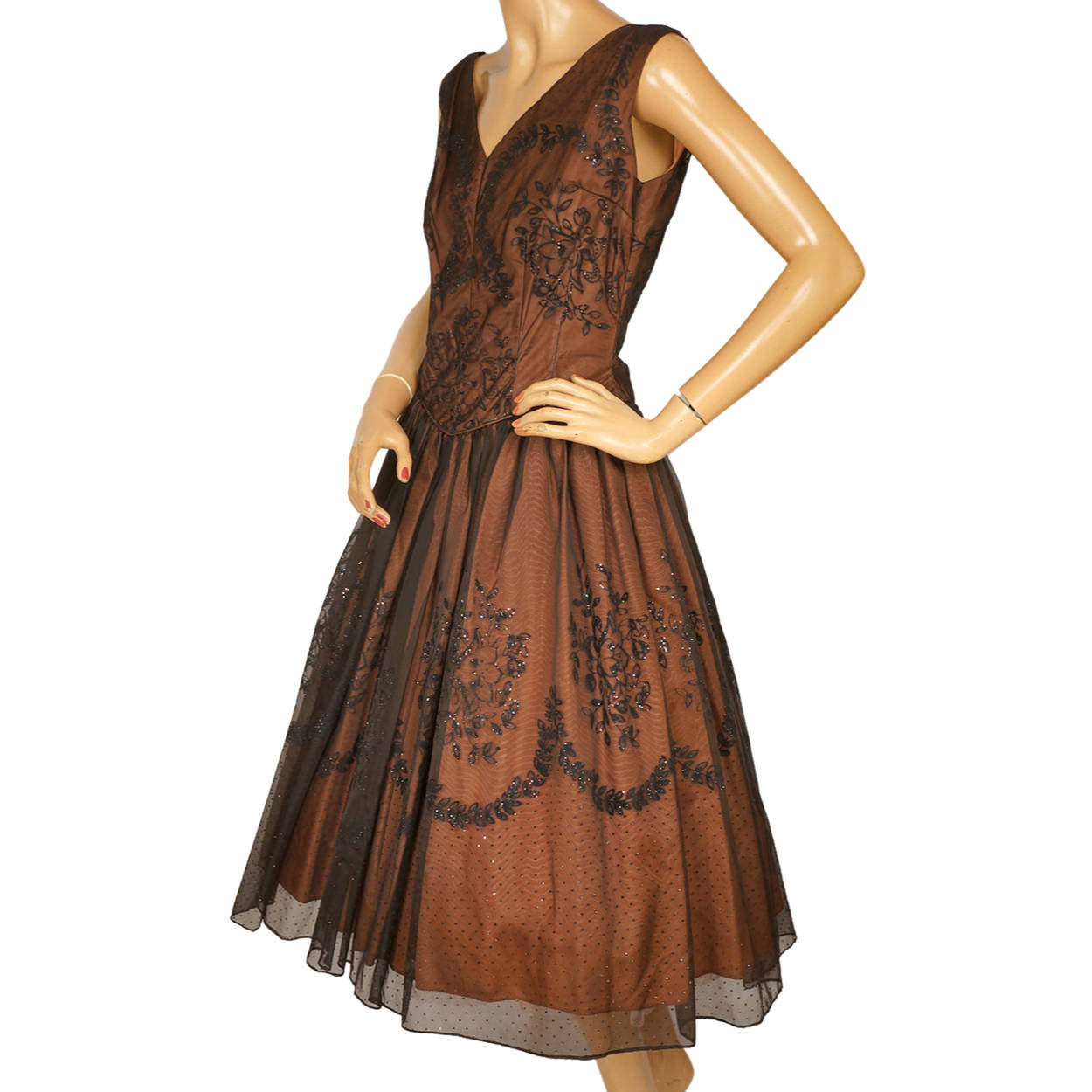 Vintage 1950s Crinoline Dress by Jonathan Logan Sparkly Flocked Voile Taffeta M - Poppy's Vintage Clothing