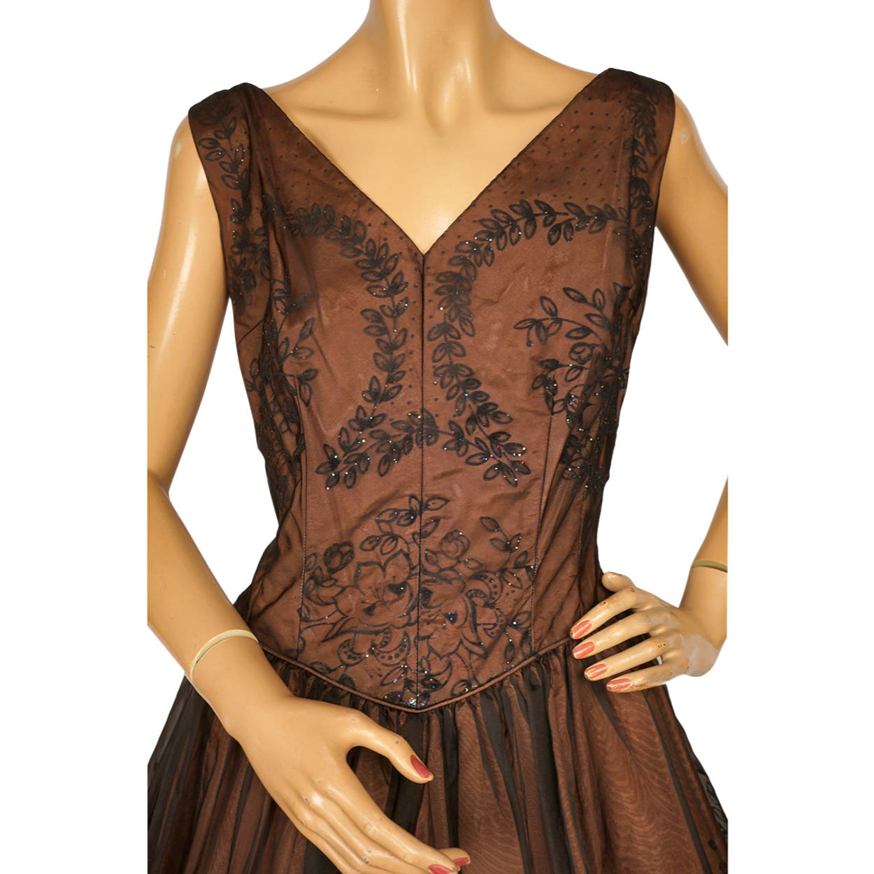 Vintage 1950s Crinoline Dress by Jonathan Logan Sparkly Flocked Voile Taffeta M - Poppy's Vintage Clothing