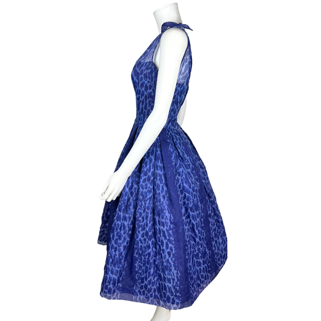 Vintage 1950s Voile Dress Blue Leopard Print Jonathan Logan