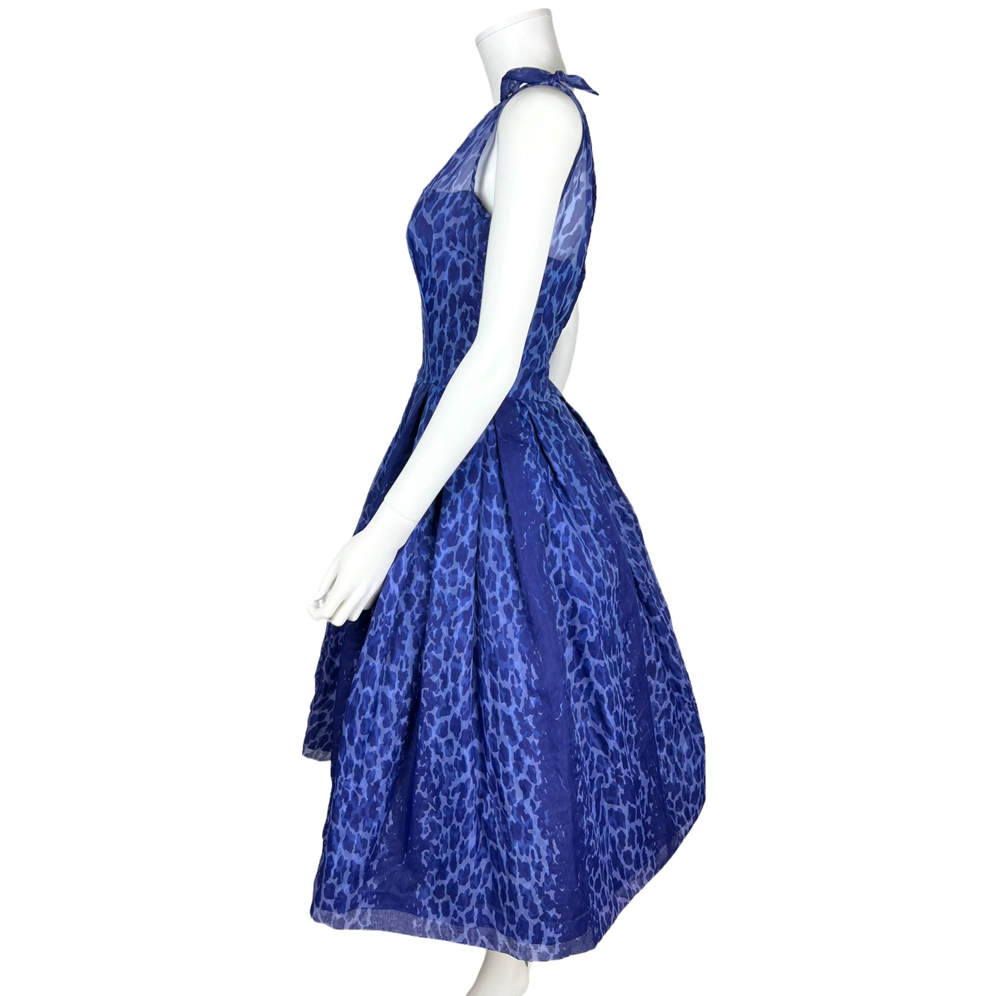 Vintage 1950s Voile Dress Blue Leopard Print Jonathan Logan