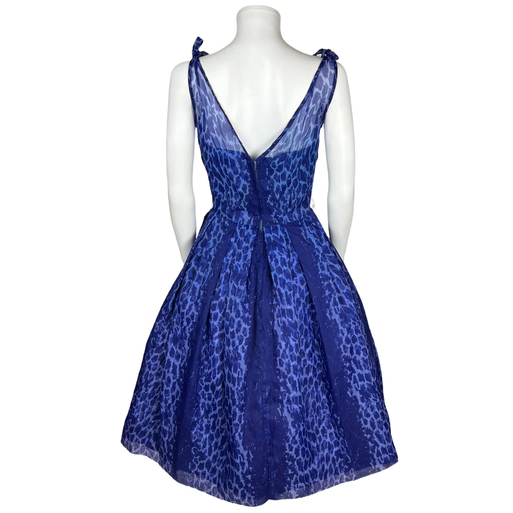 Vintage 1950s Voile Dress Blue Leopard Print Jonathan Logan