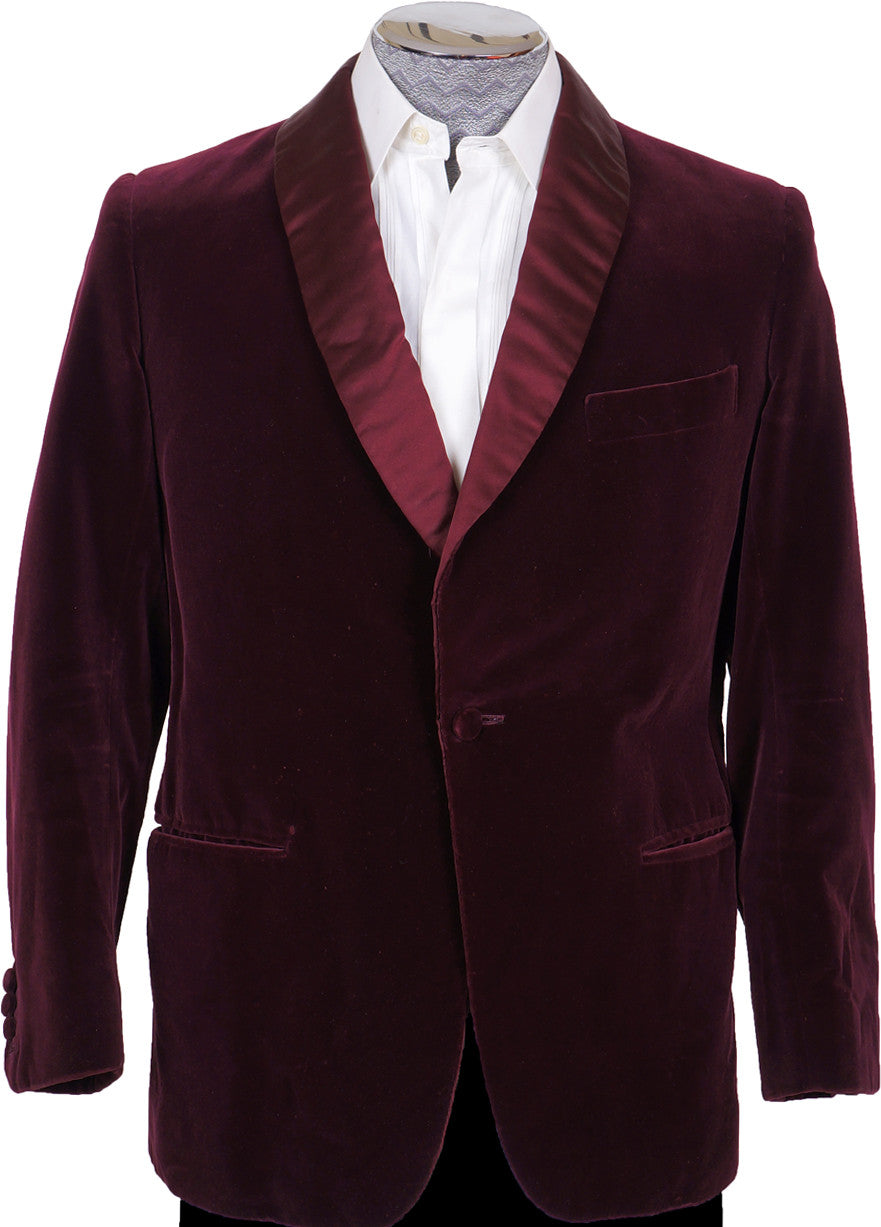 Vintage 70s Maroon Velvet Smoking Jacket by Bespoke Tailor Savile Row - Poppy's Vintage Clothing