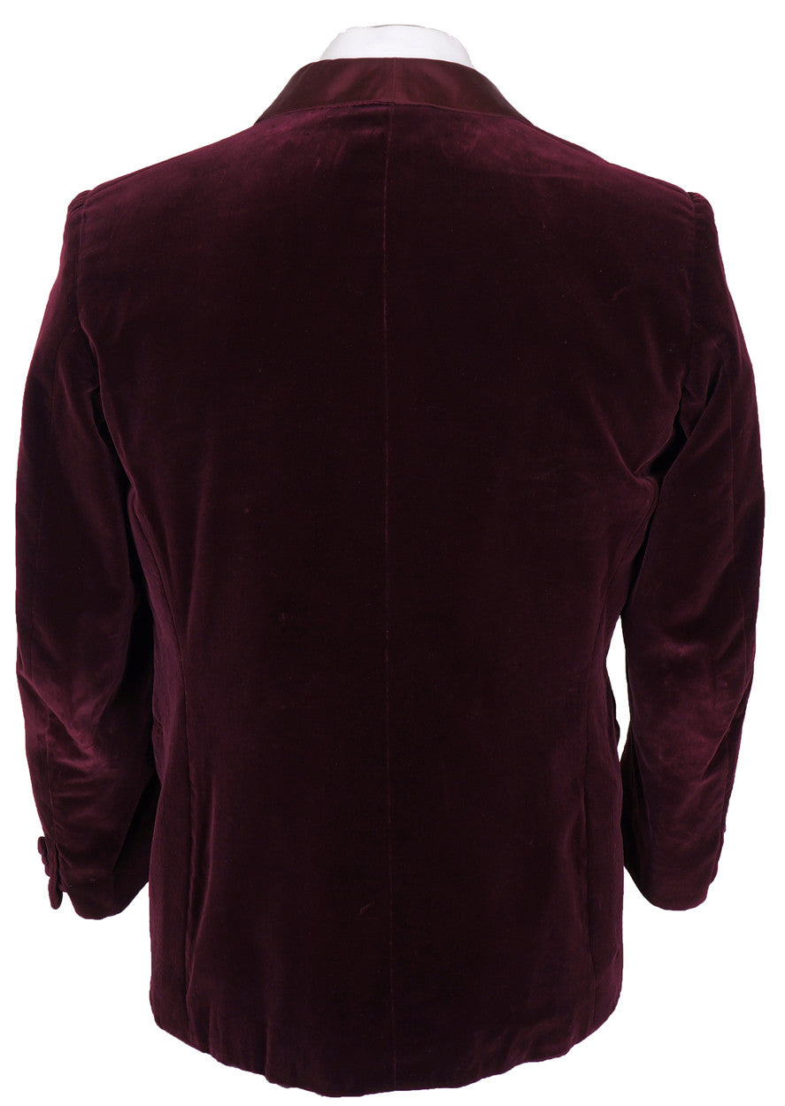 Vintage 70s Maroon Velvet Smoking Jacket by Bespoke Tailor Savile Row - Poppy's Vintage Clothing