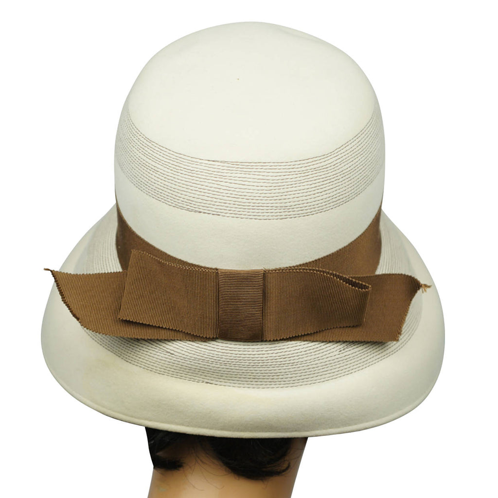 Vintage 1960s Bucket Hat with High Crown Off White Felt Josee Montreal Size M - Poppy's Vintage Clothing