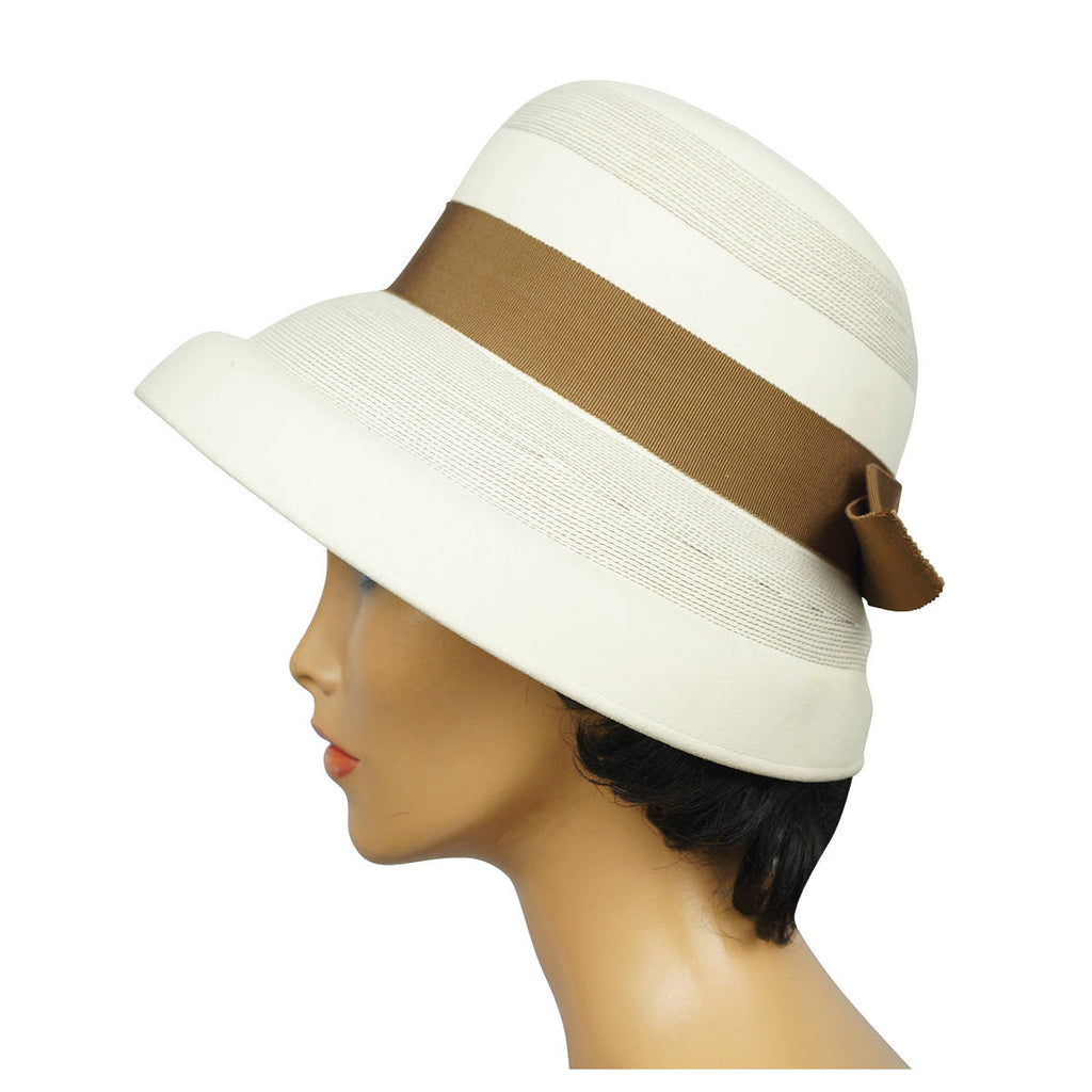 Vintage 1960s Bucket Hat with High Crown Off White Felt Josee Montreal Size M - Poppy's Vintage Clothing