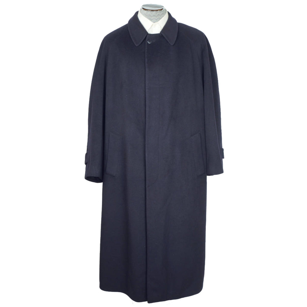 Vintage Mens 100% Cashmere Coat Navy Trench Overcoat Size 44 - Poppy's Vintage Clothing