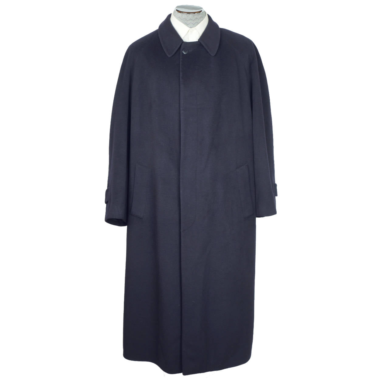Vintage Mens 100% Cashmere Coat Navy Trench Overcoat Size 44 - Poppy's Vintage Clothing