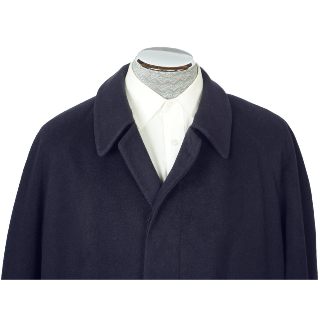 Vintage Mens 100% Cashmere Coat Navy Trench Overcoat Size 44 - Poppy's Vintage Clothing