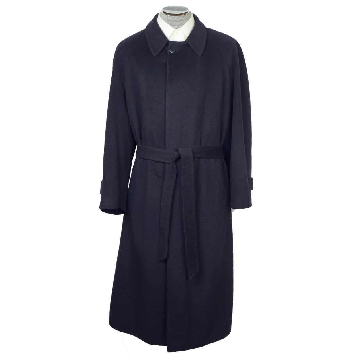 Vintage Mens 100% Cashmere Coat Navy Trench Overcoat Size 44 - Poppy's Vintage Clothing