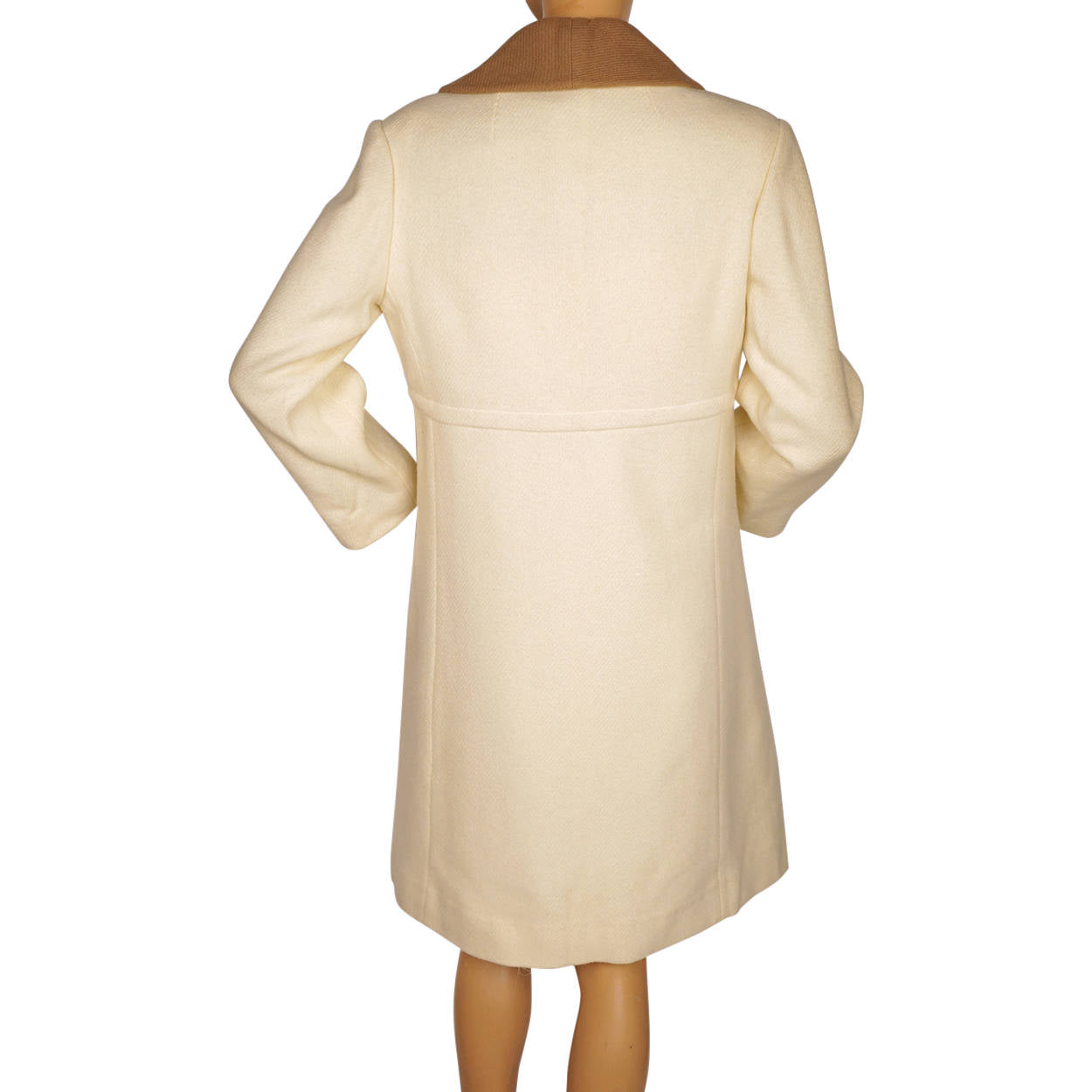 Vintage 1960s Wool Dress &amp; Coat Set Cream White &amp; Brown Joshar Montreal Size M L - Poppy's Vintage Clothing