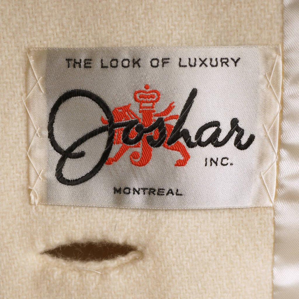 Vintage 1960s Wool Dress &amp; Coat Set Cream White &amp; Brown Joshar Montreal Size M L - Poppy's Vintage Clothing