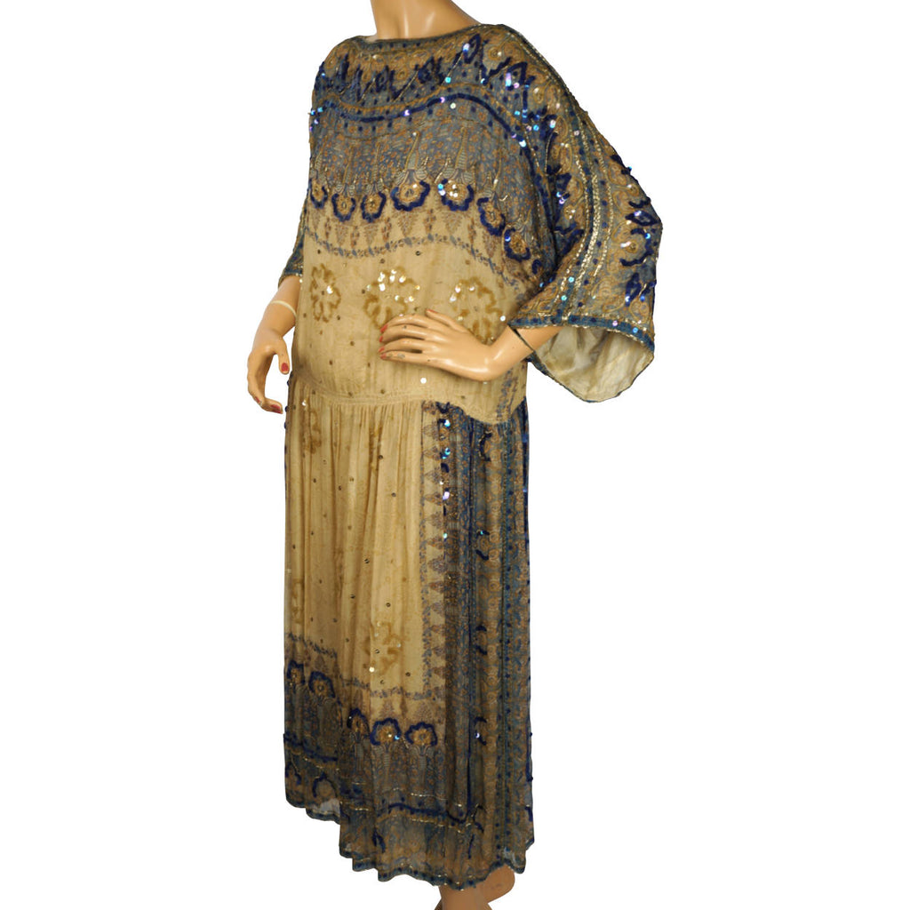 Vintage 1970s Judith Ann Creations Indian Silk Dress Sequinned Beaded Size M - Poppy's Vintage Clothing