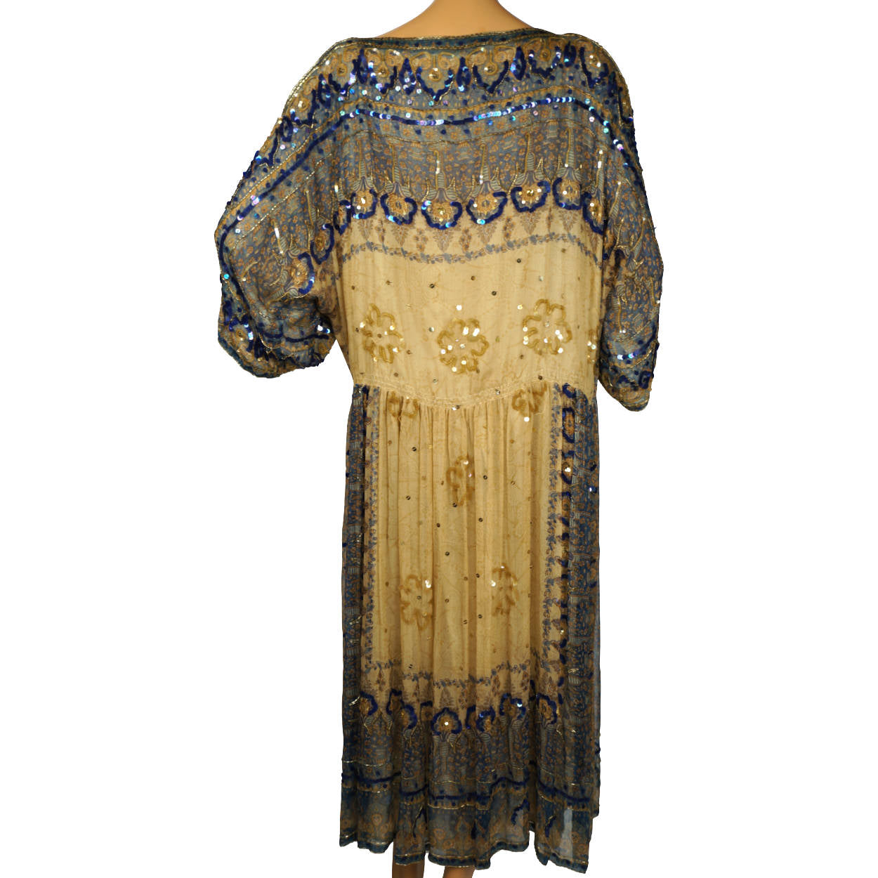 Vintage 1970s Judith Ann Creations Indian Silk Dress Sequinned Beaded Size M - Poppy's Vintage Clothing