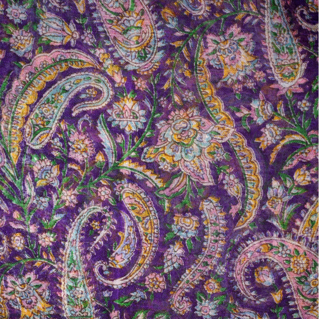 Vintage 1980s Indian Silk Wraparound Skirt Purple Paisley Print M L - Poppy's Vintage Clothing