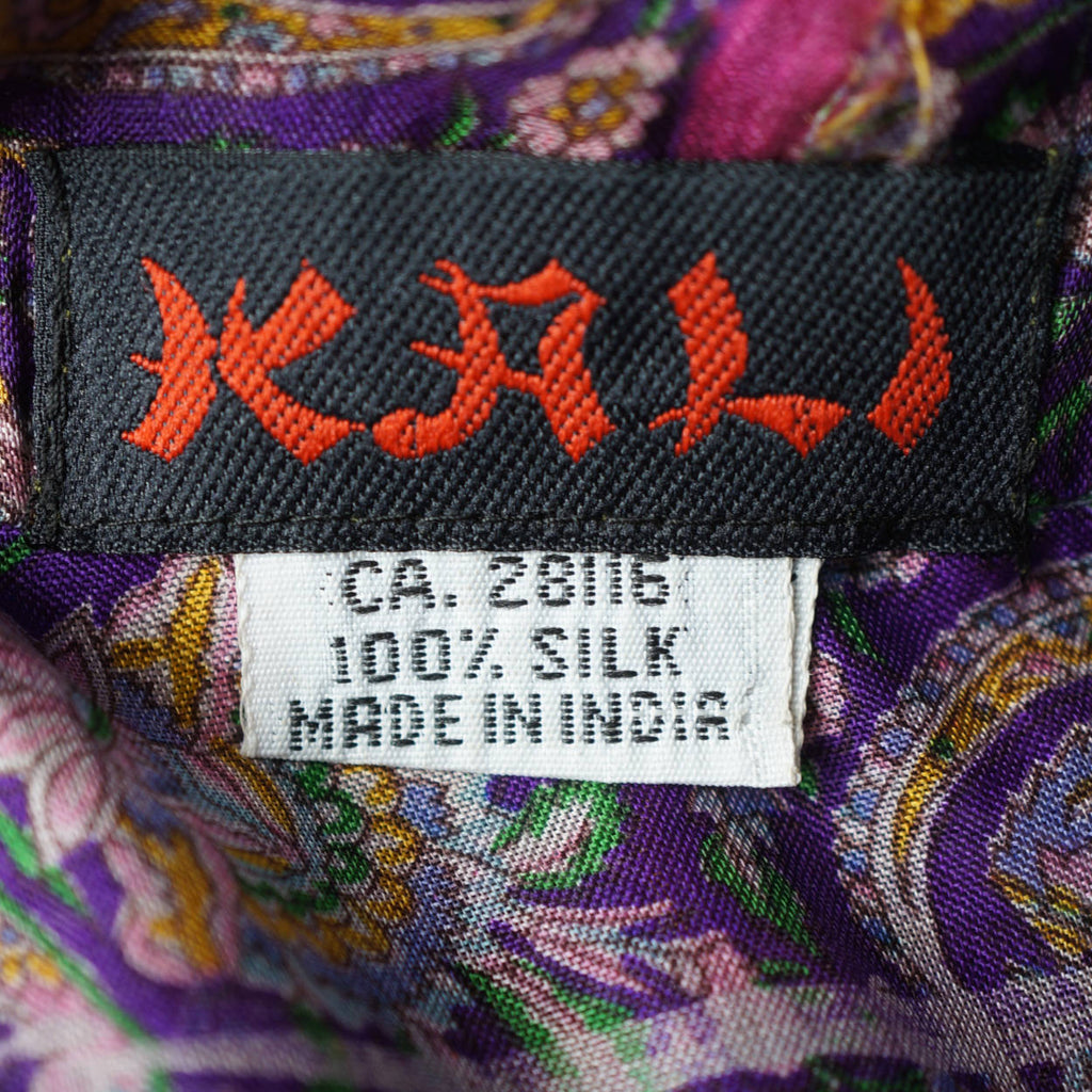 Vintage 1980s Indian Silk Wraparound Skirt Purple Paisley Print M L - Poppy's Vintage Clothing