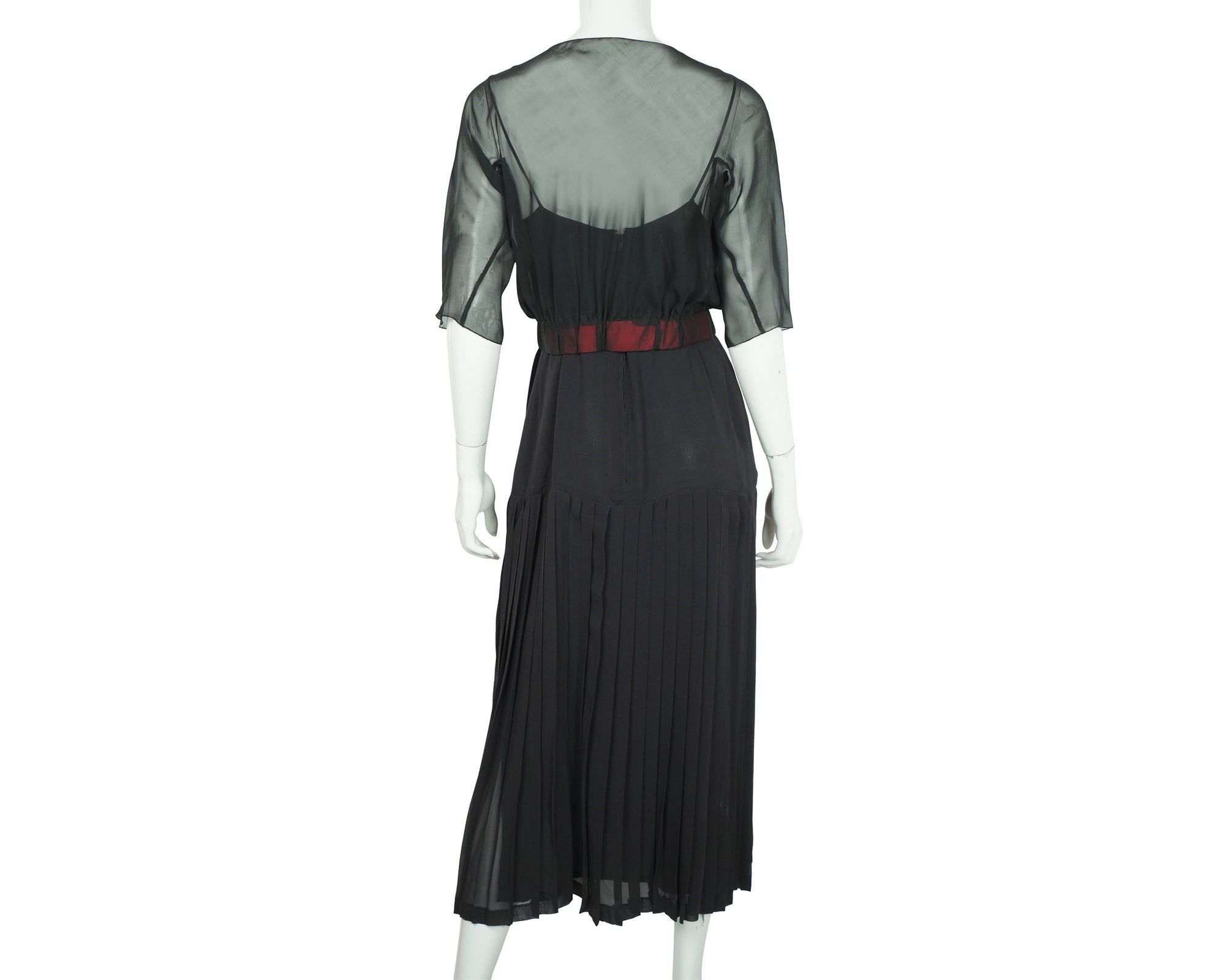 Vintage 80s Karl Lagerfeld Dress Black Silk w Chiffon Top 42 - Poppy's Vintage Clothing