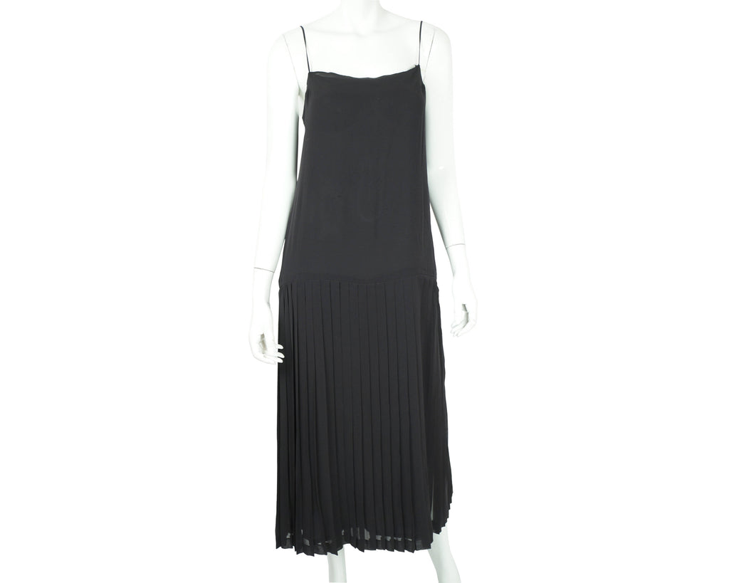 Vintage 80s Karl Lagerfeld Dress Black Silk w Chiffon Top 42 - Poppy's Vintage Clothing