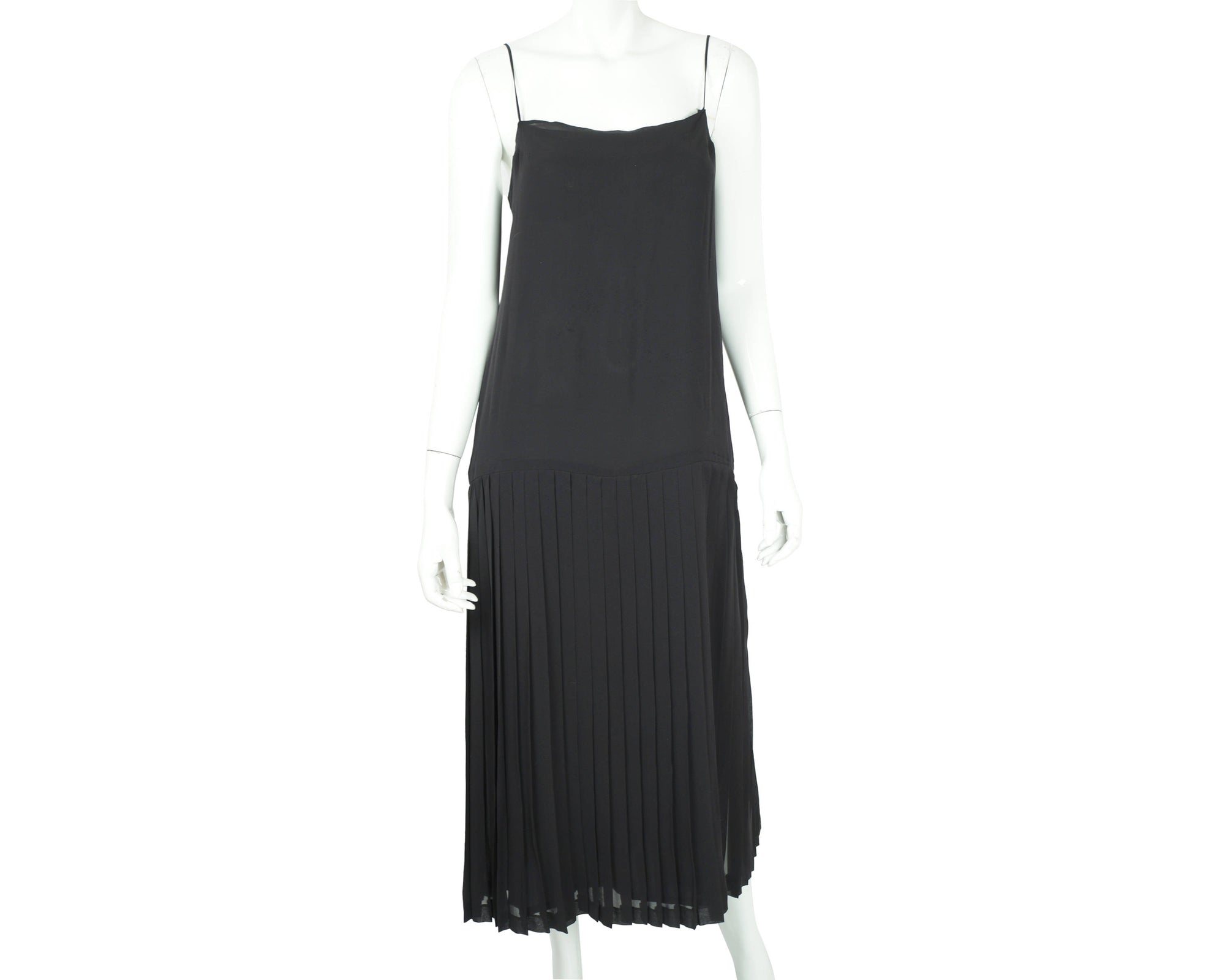 Vintage 80s Karl Lagerfeld Dress Black Silk w Chiffon Top 42 - Poppy's Vintage Clothing