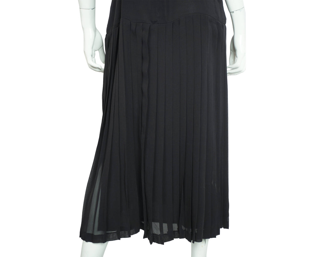 Vintage 80s Karl Lagerfeld Dress Black Silk w Chiffon Top 42 - Poppy's Vintage Clothing