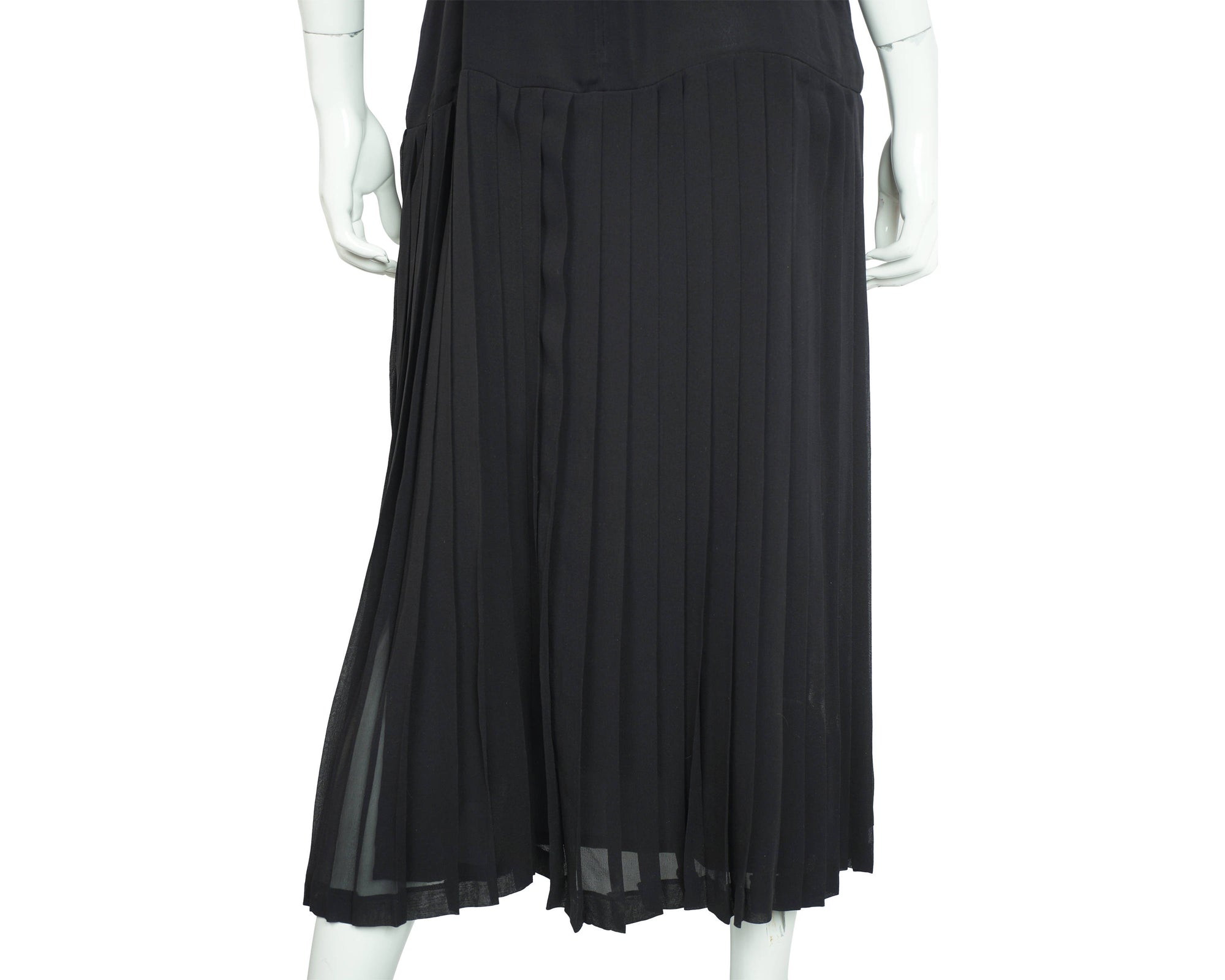 Vintage 80s Karl Lagerfeld Dress Black Silk w Chiffon Top 42 - Poppy's Vintage Clothing