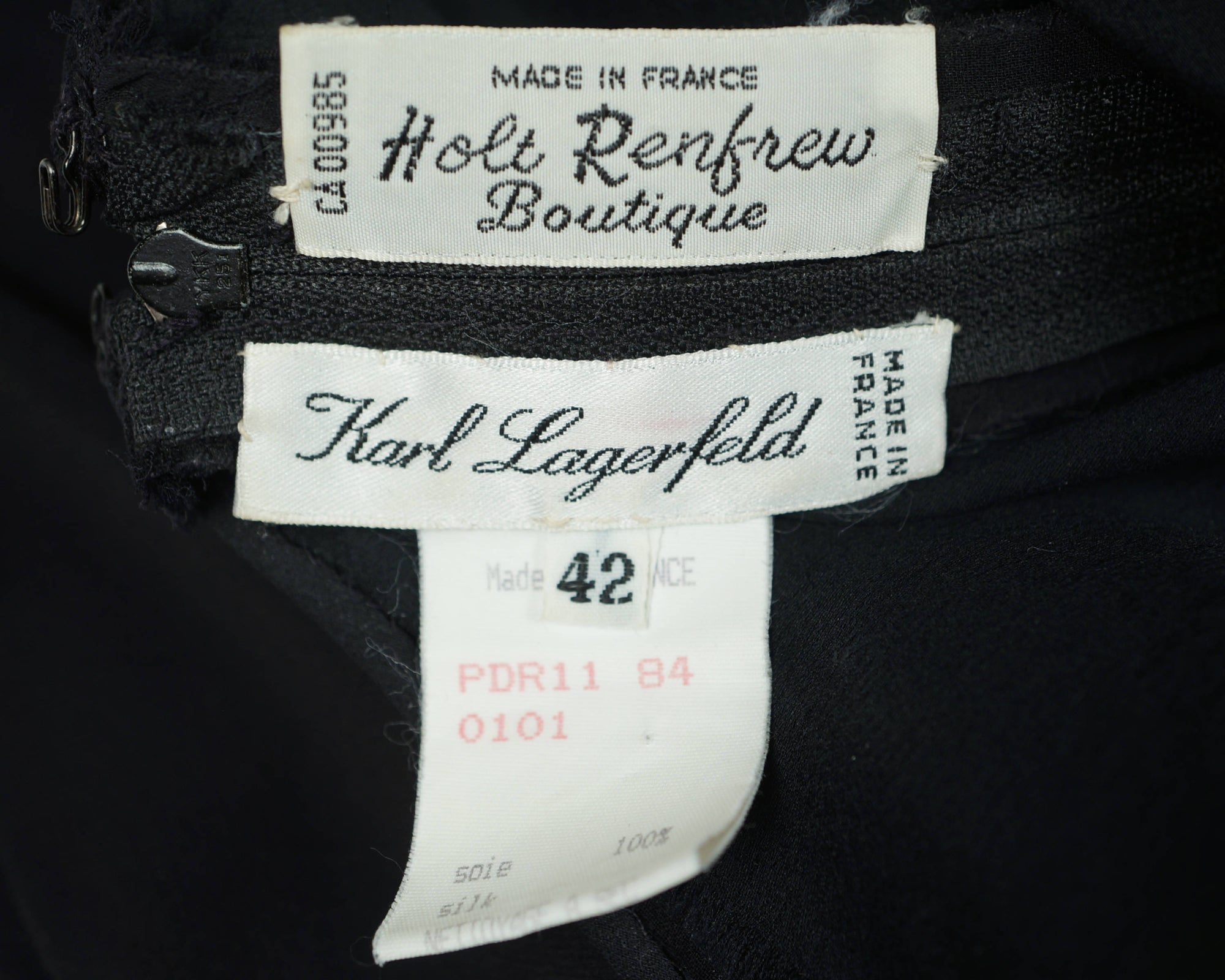 Vintage 80s Karl Lagerfeld Dress Black Silk w Chiffon Top 42 - Poppy's Vintage Clothing