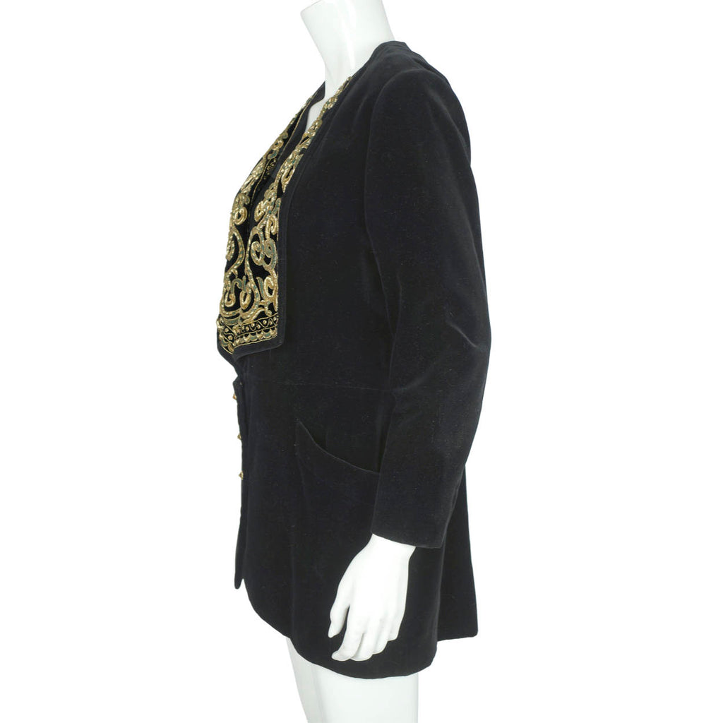Vintage 80s Karl Lagerfeld Goldwork Black Velvet Jacket M 42 - Poppy's Vintage Clothing