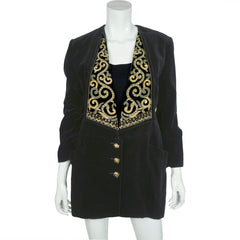 Vintage 80s Karl Lagerfeld Goldwork Black Velvet Jacket M 42 - Poppy's Vintage Clothing