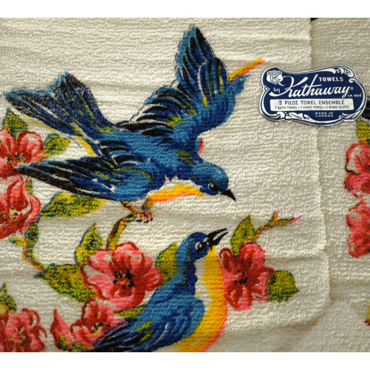 Vintage 1950s Unused Towel Set Blue Birds by Kathaway NOS in Box 3 Pieces - Poppy's Vintage Clothing