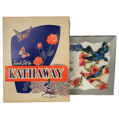 Vintage 1950s Unused Towel Set Blue Birds by Kathaway NOS in Box 3 Pieces - Poppy's Vintage Clothing