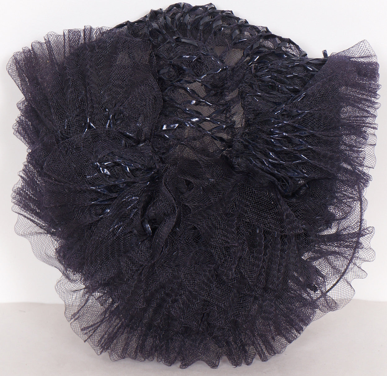 1930s Cocktail Hat by Kathleen New York, Dark Blue-Black Lacquered Straw - Poppy's Vintage Clothing