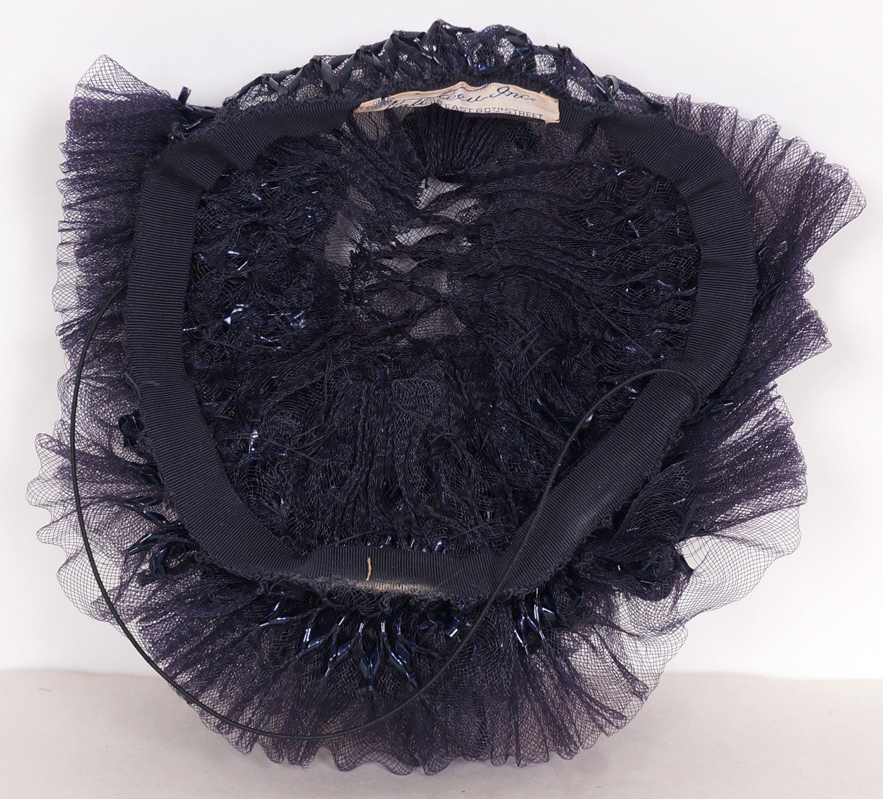 1930s Cocktail Hat by Kathleen New York, Dark Blue-Black Lacquered Straw - Poppy's Vintage Clothing