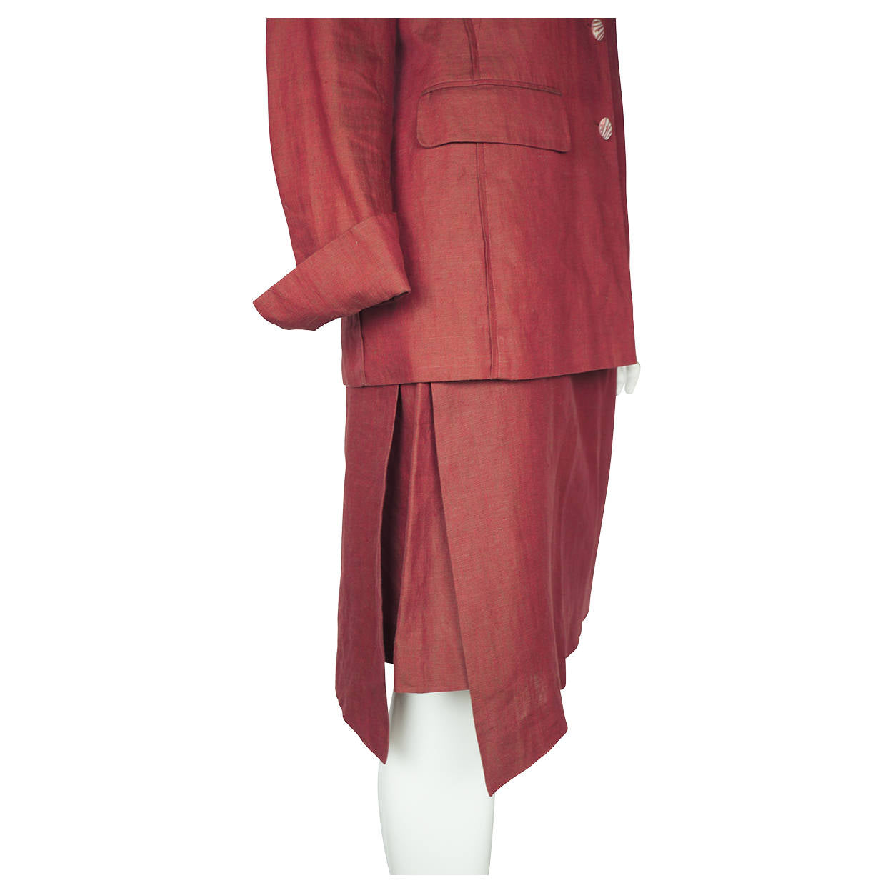 Vintage Kenzo Jungle Jacket Skirt Suit Red Cotton French Size 38 US 8 - Poppy's Vintage Clothing