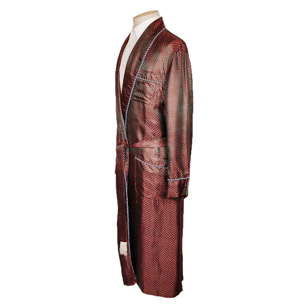 Vintage Mens Dressing Gown Two Tone Woven Satin Robe Khanel Oustaz Egypt Size L XL - Poppy's Vintage Clothing
