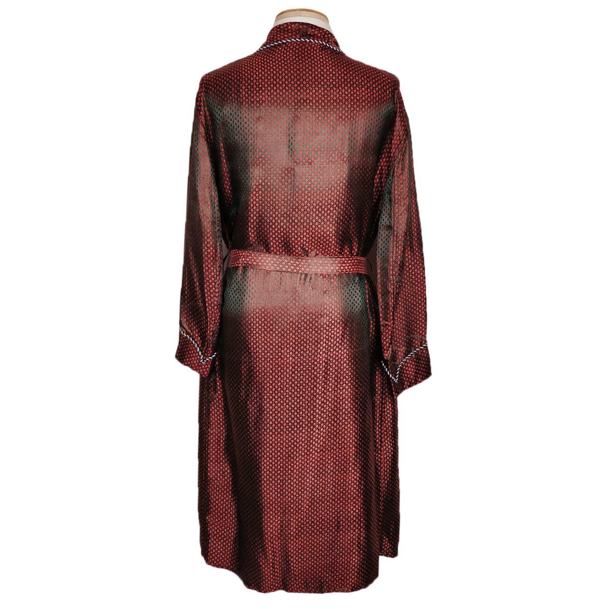 Vintage Mens Dressing Gown Two Tone Woven Satin Robe Khanel Oustaz Egypt Size L XL - Poppy's Vintage Clothing