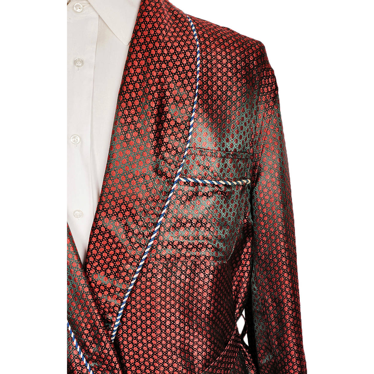 Vintage Mens Dressing Gown Two Tone Woven Satin Robe Khanel Oustaz Egypt Size L XL - Poppy's Vintage Clothing
