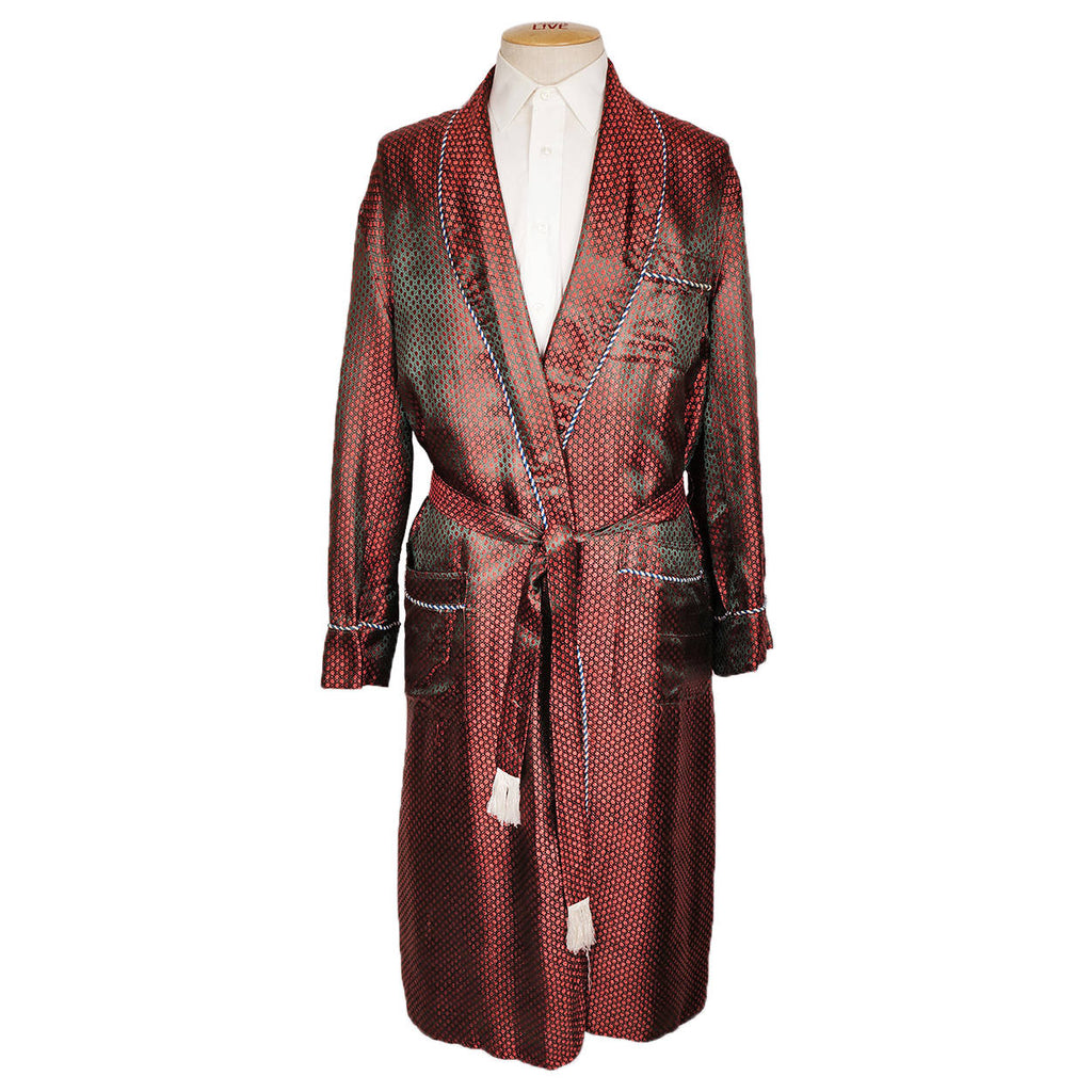 Vintage Mens Dressing Gown Two Tone Woven Satin Robe Khanel Oustaz Egypt Size L XL - Poppy's Vintage Clothing