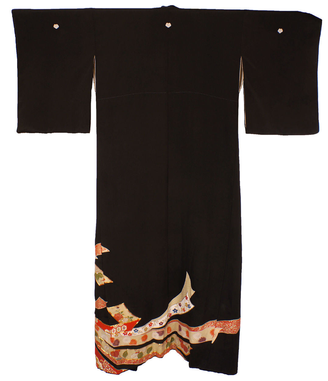 Vintage Kimono Showa Period Geisha Hikizuri Trailing Kuro Tomesode - Poppy's Vintage Clothing
