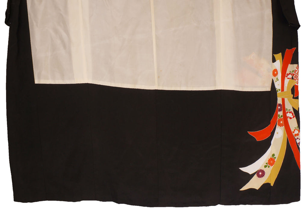 Vintage Kimono Showa Period Geisha Hikizuri Trailing Kuro Tomesode - Poppy's Vintage Clothing