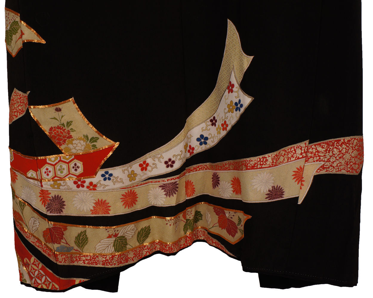 Vintage Kimono Showa Period Geisha Hikizuri Trailing Kuro Tomesode - Poppy's Vintage Clothing