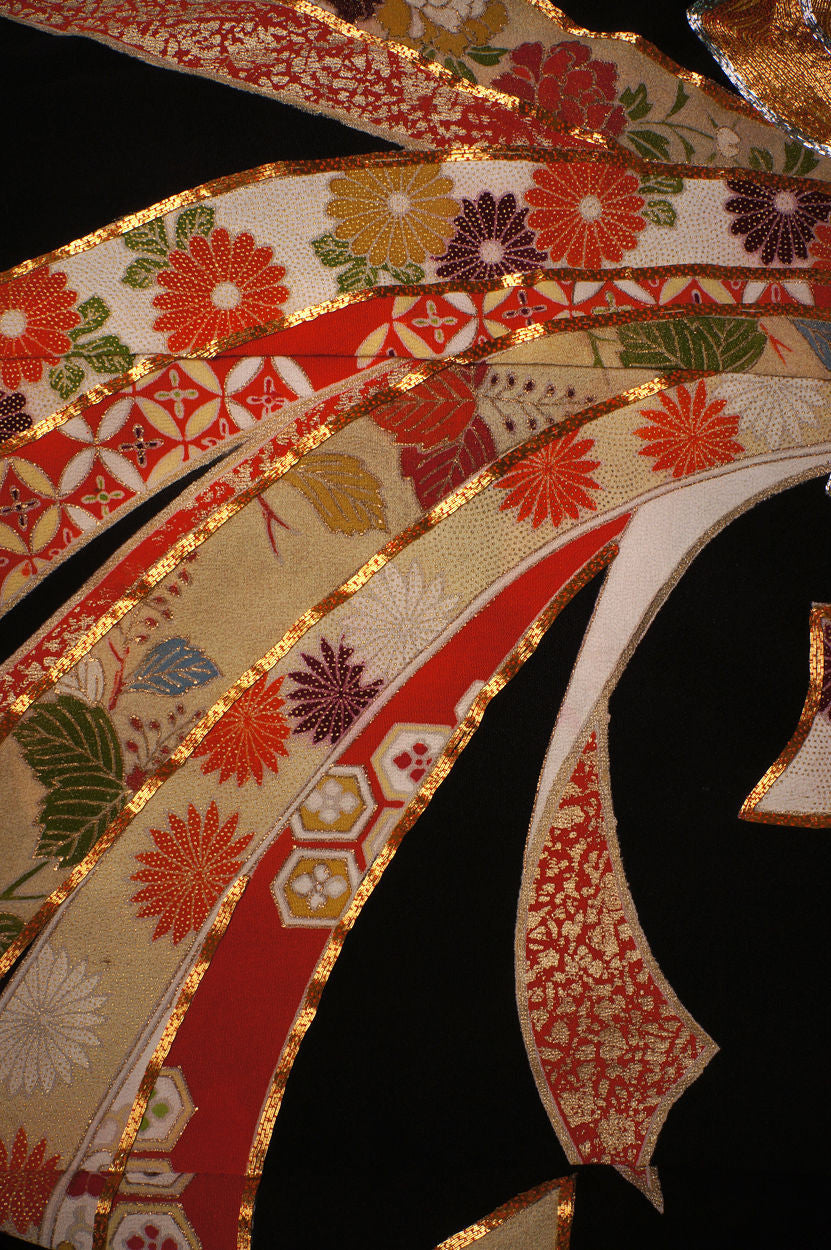 Vintage Kimono Showa Period Geisha Hikizuri Trailing Kuro Tomesode - Poppy's Vintage Clothing