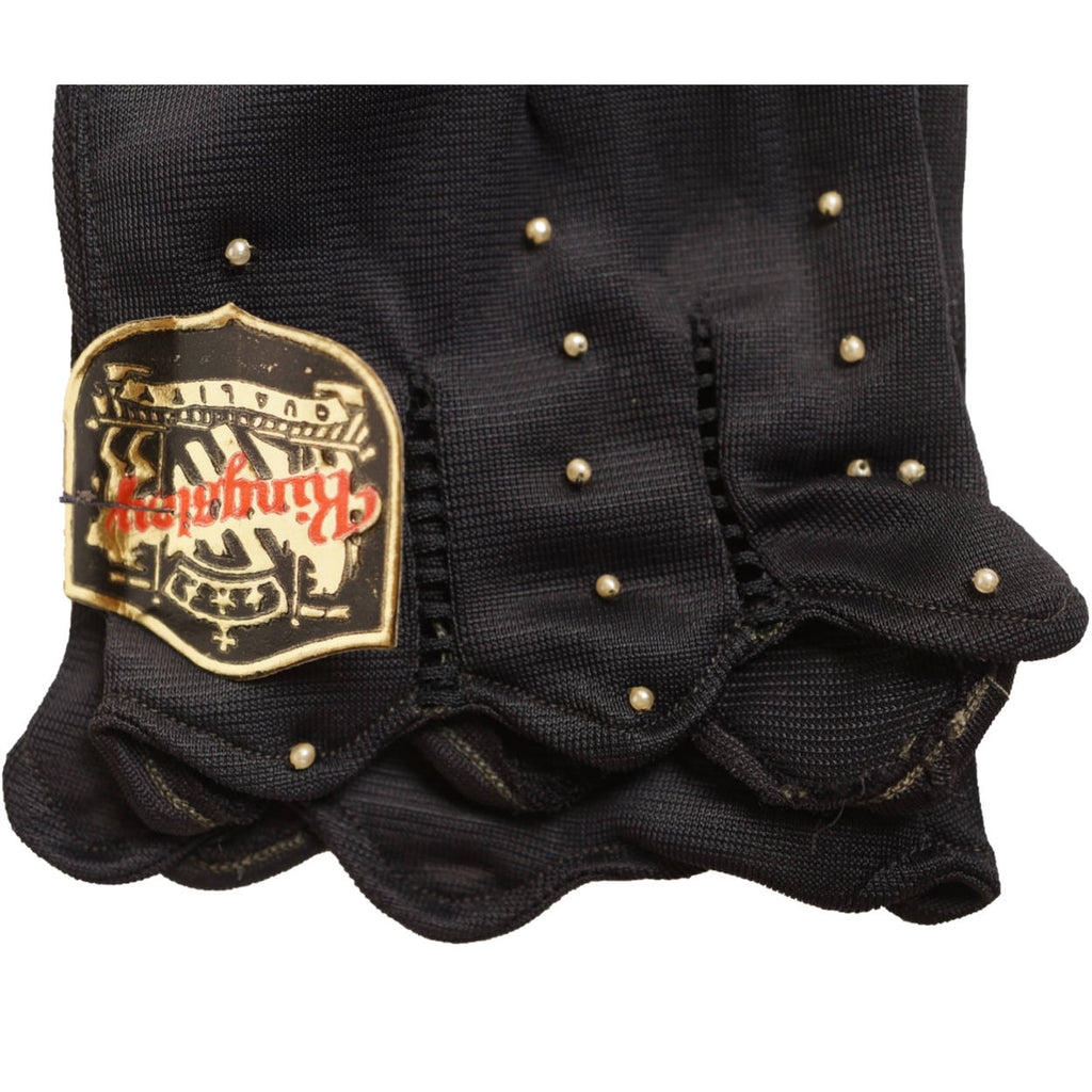Vintage 1960s Unused Gloves Black Nylon Jersey MIJ Ladies Size 7.5 - Poppy's Vintage Clothing